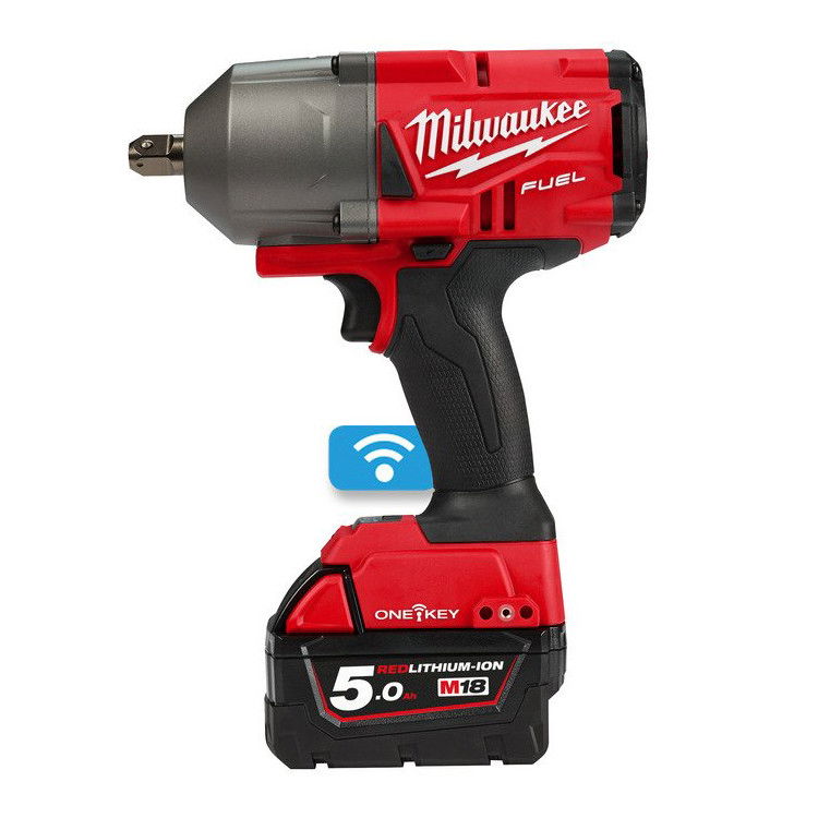 Milwaukee M18 ONEFHIWP12-502X akkus ONE-KEY™ FUEL™ nagy nyomatékú ütvecsavarozó ütközőcsappal, 1/2" négyszög meghajtással (2 x 5.0 Ah Li-ion akkuval) termék fő termékképe
