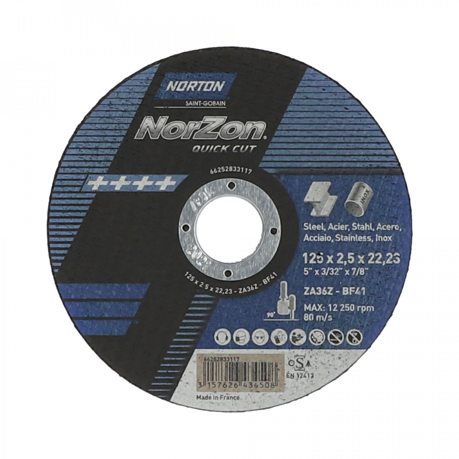 Norton Norzon Quick Cut vágókorong 125x2,5x22,23 mm ZA36Z, 25 db/csomag termék fő termékképe