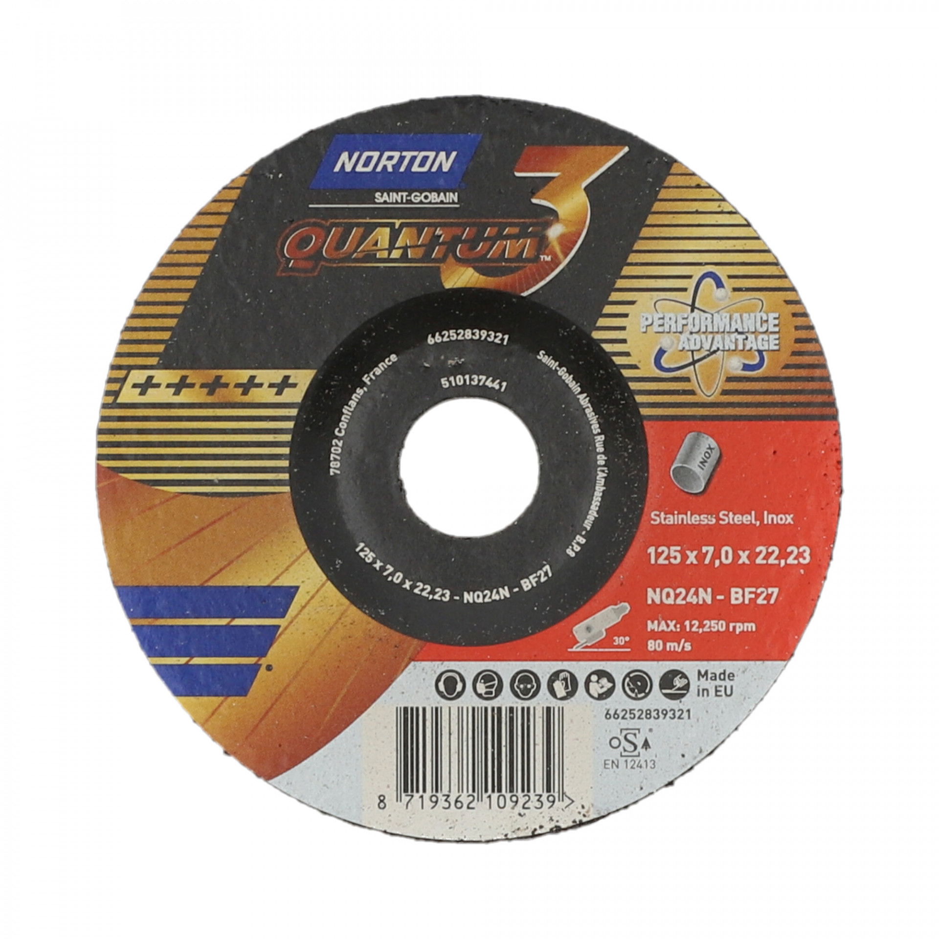 Norton Quantum 3 inox tisztítókorong 125x7,0x22,23mm, 10 db/csomag termék fő termékképe