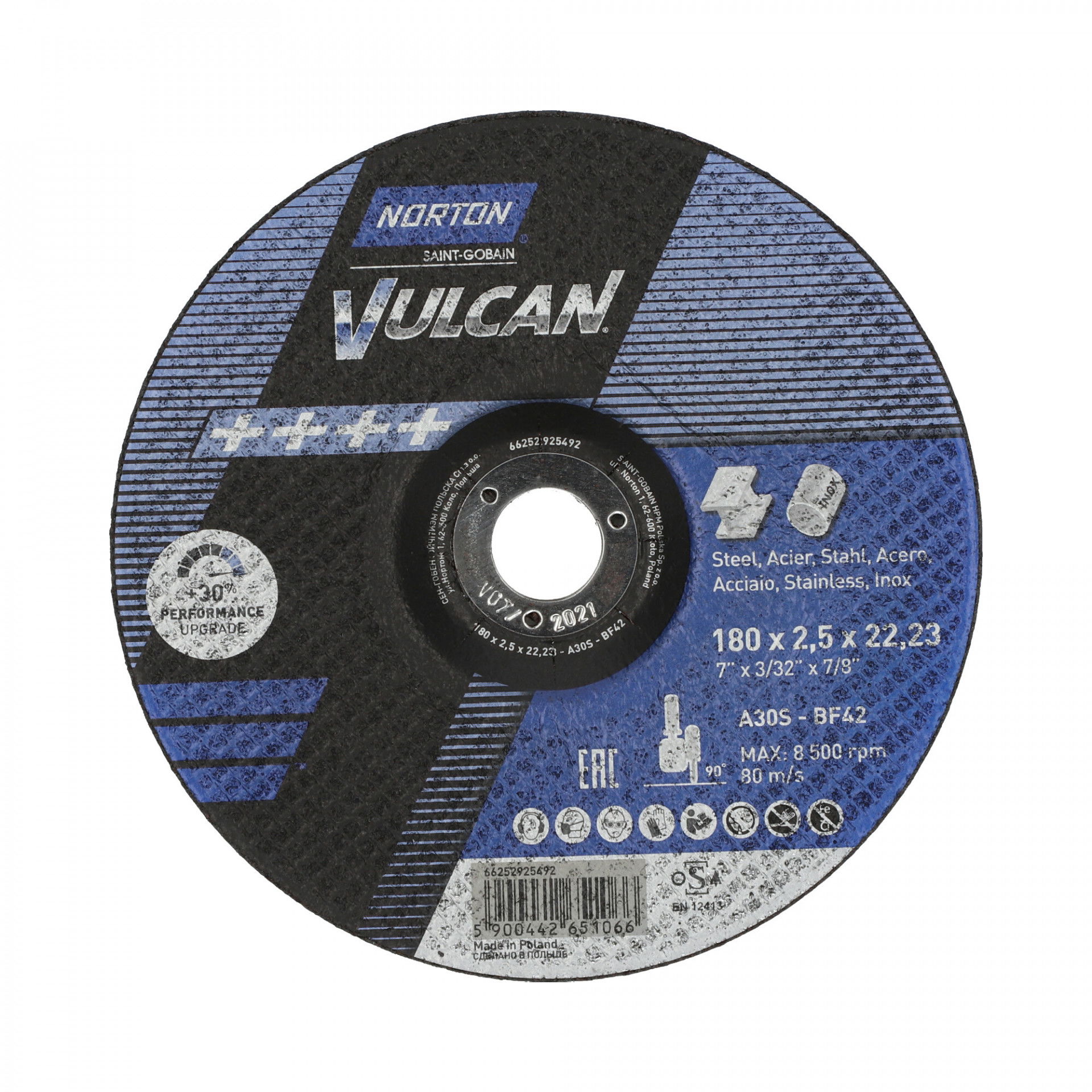 Norton Vulcan fém vágókorong 180x2,5x22,23mm A30S, 25 db/csomag termék fő termékképe