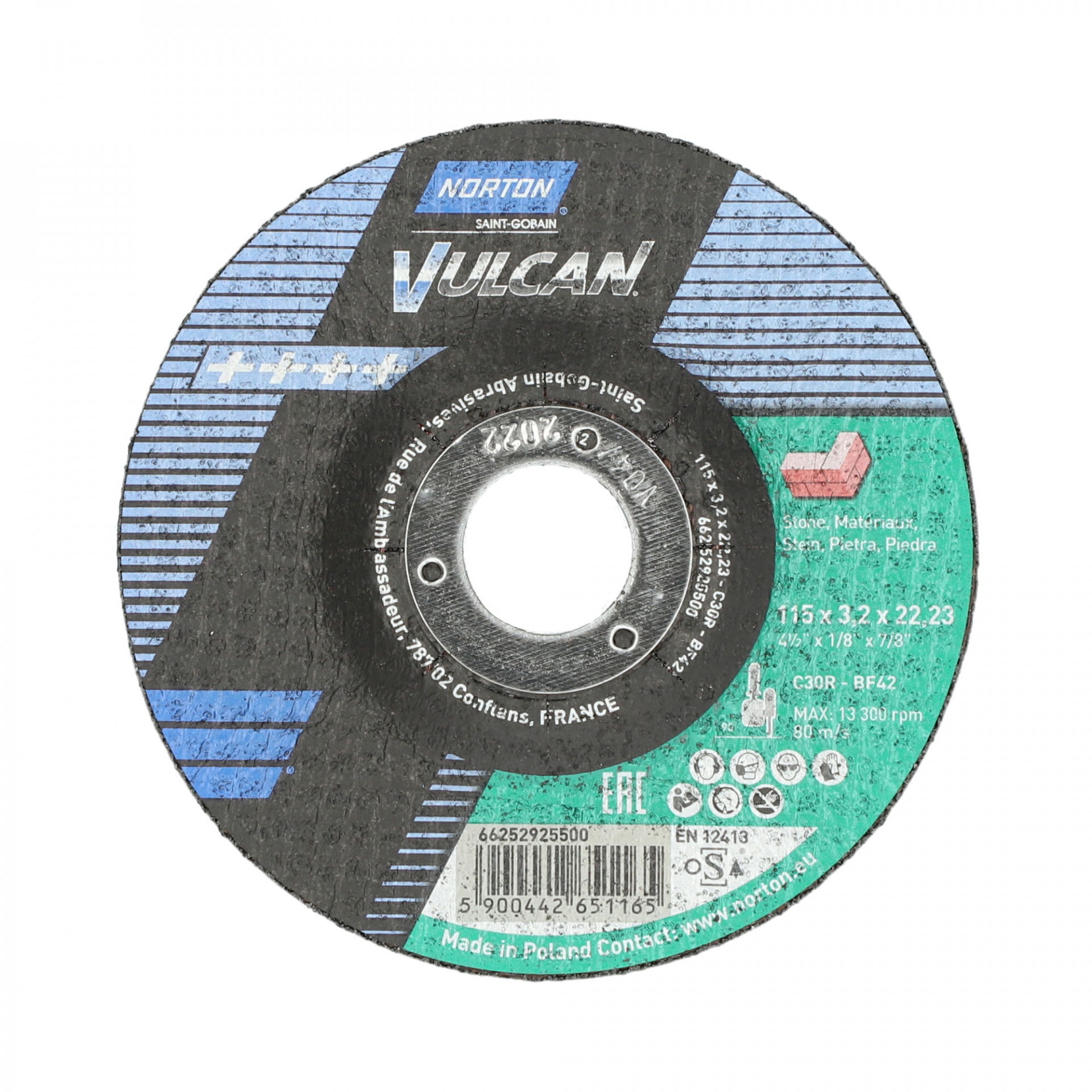 Norton Vulcan Norton Vulkán kő vágókorong 115x3,2x22,23mm C30R, 25 db/csomag termék fő termékképe