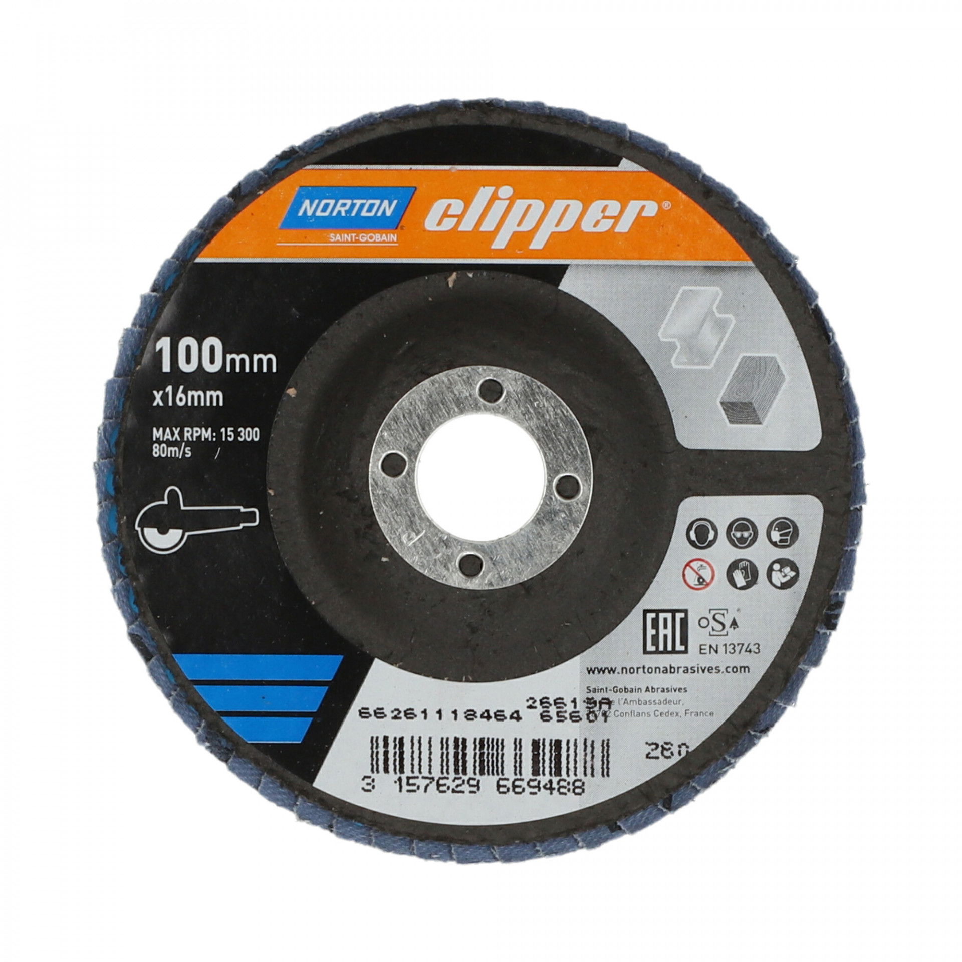 Norton Clipper R82B lamellás csiszolókorong Ø100x16 mm P60, 10 db/csomag termék fő termékképe