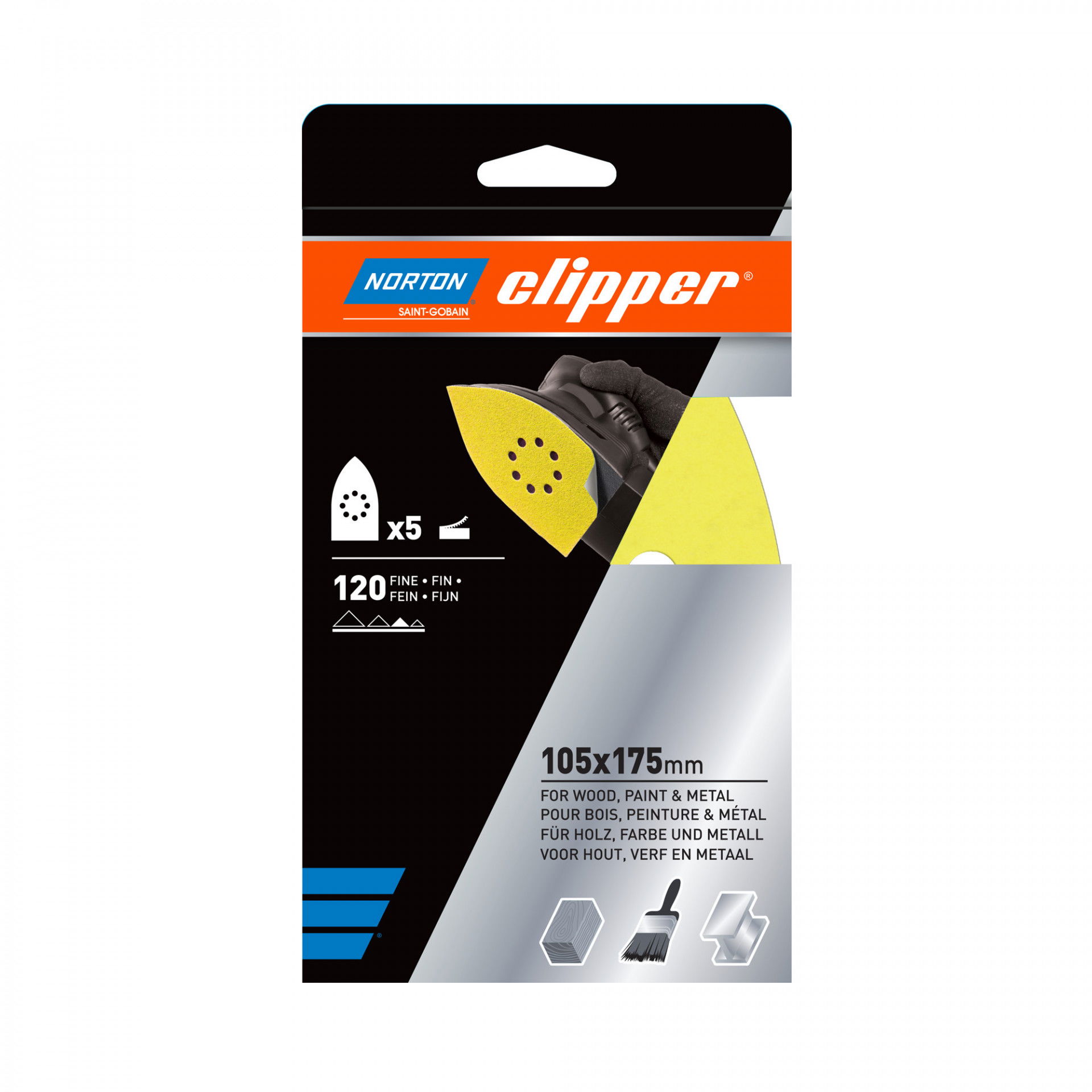 Norton Clipper Q131F delta tépőzáras csiszolólap 105x175mm P120, 5 db/csomag termék fő termékképe