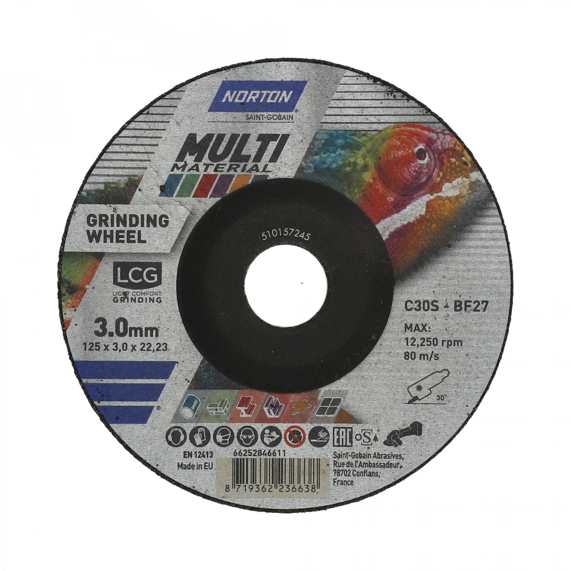 Norton Multimaterial LCG tisztítókorong 125x3,0x22,23mm, 10 db/csomag termék fő termékképe