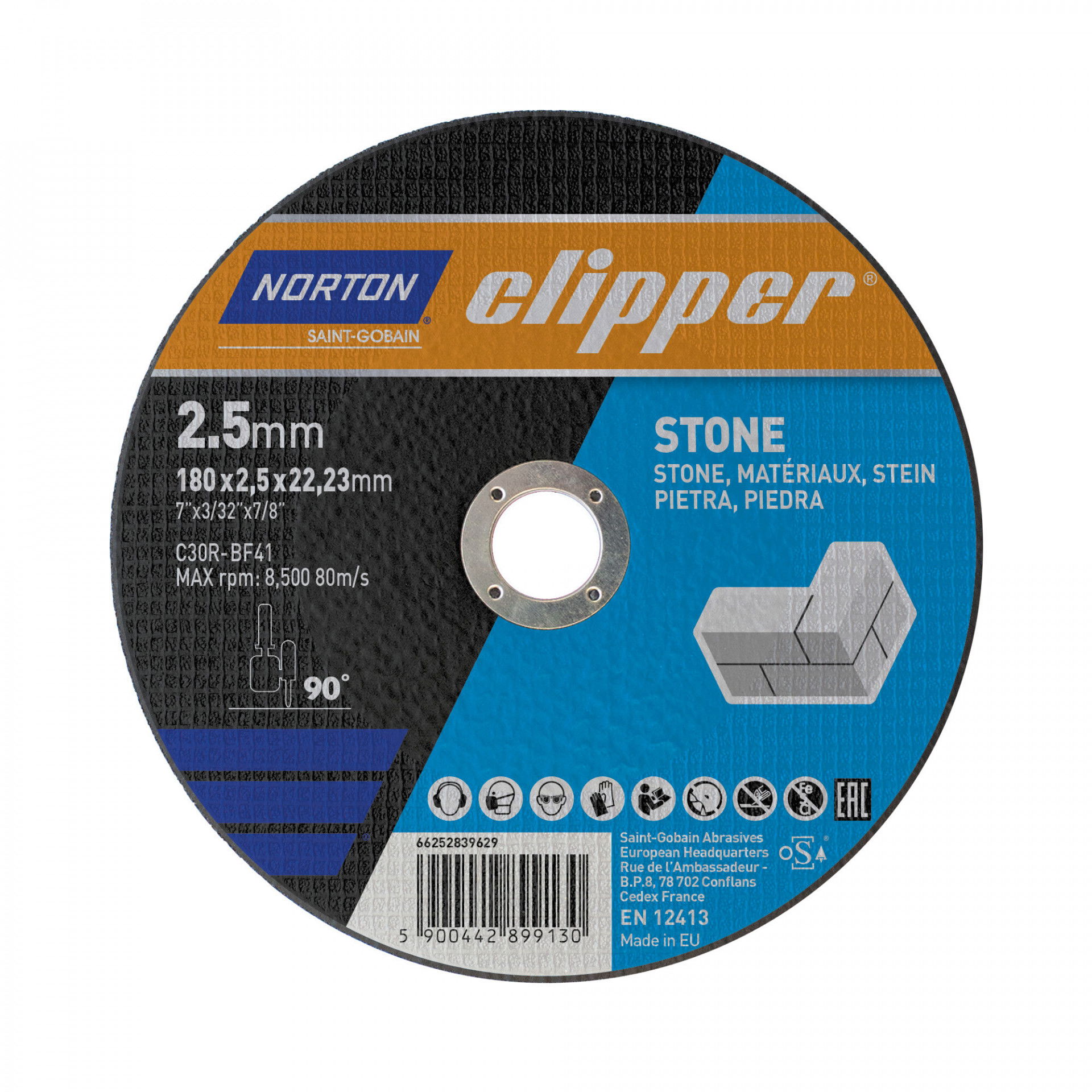 Norton Clipper kő vágókorong 180x2,5x22,23mm C30R, 25 db/csomag termék fő termékképe