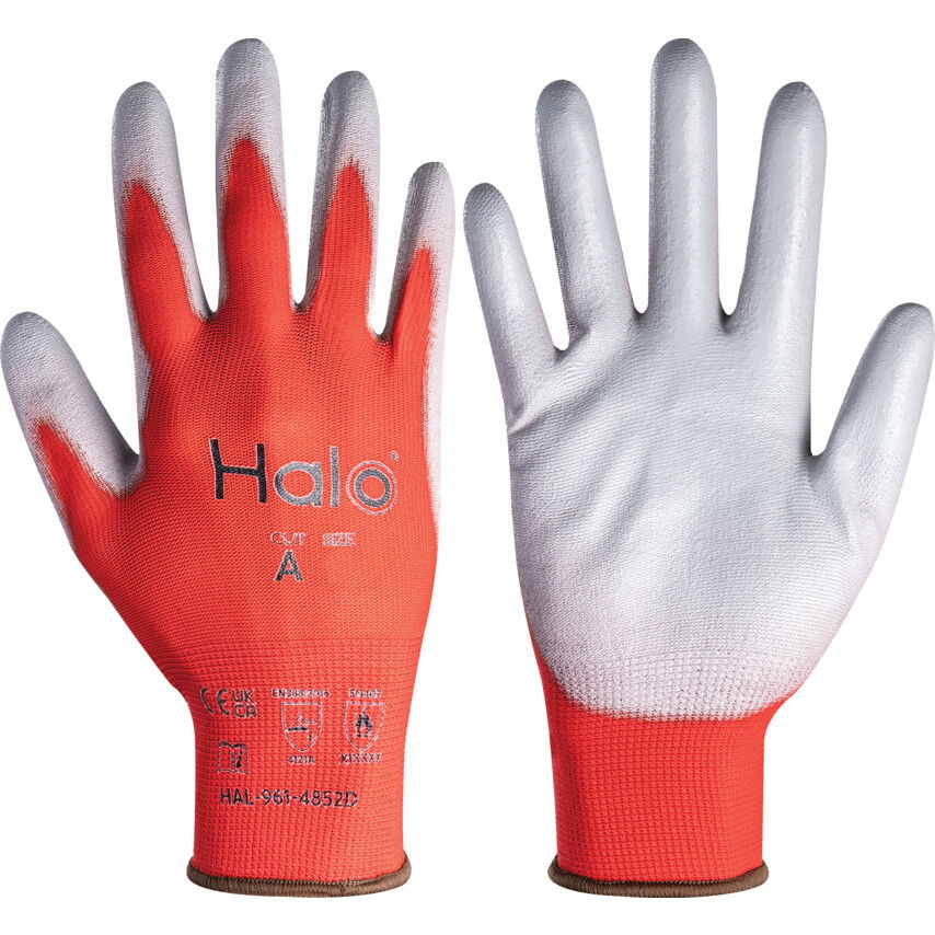 Halo PU BORÍTÁSÚ HABSZIVACS KESZTYŰ CUT-1  SZÜRKE/PIROS SZ-8 termék fő termékképe