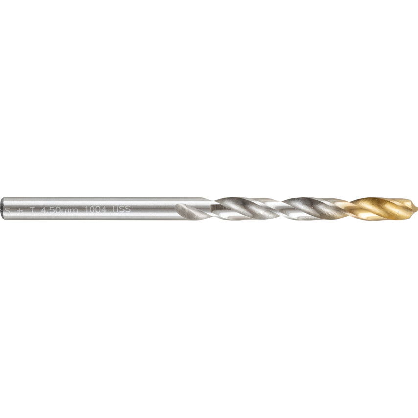 SwissTech 4.50MM NORMÁL HOSSZÚ FÉNYES HSS CSIGAFÚRÓ TIN BEVONATÚ HEGGYEL termék fő termékképe