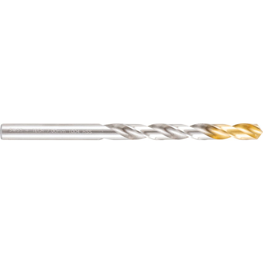 SwissTech 7.00MM NORMÁL HOSSZÚ FÉNYES HSS CSIGAFÚRÓ TIN BEVONATÚ HEGGYEL termék fő termékképe