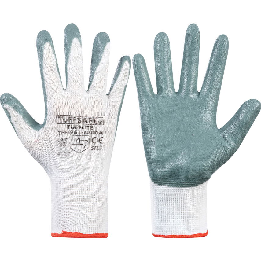 Tuffsafe TUFFLITE WHITE NYLON LINED GREYNITRILE GLOVES-6 termék fő termékképe