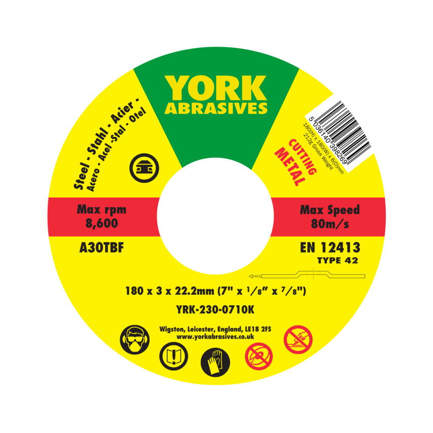 York 180X3X22.23 A30TBF VÁGÓKORONG, T42 termék fő termékképe