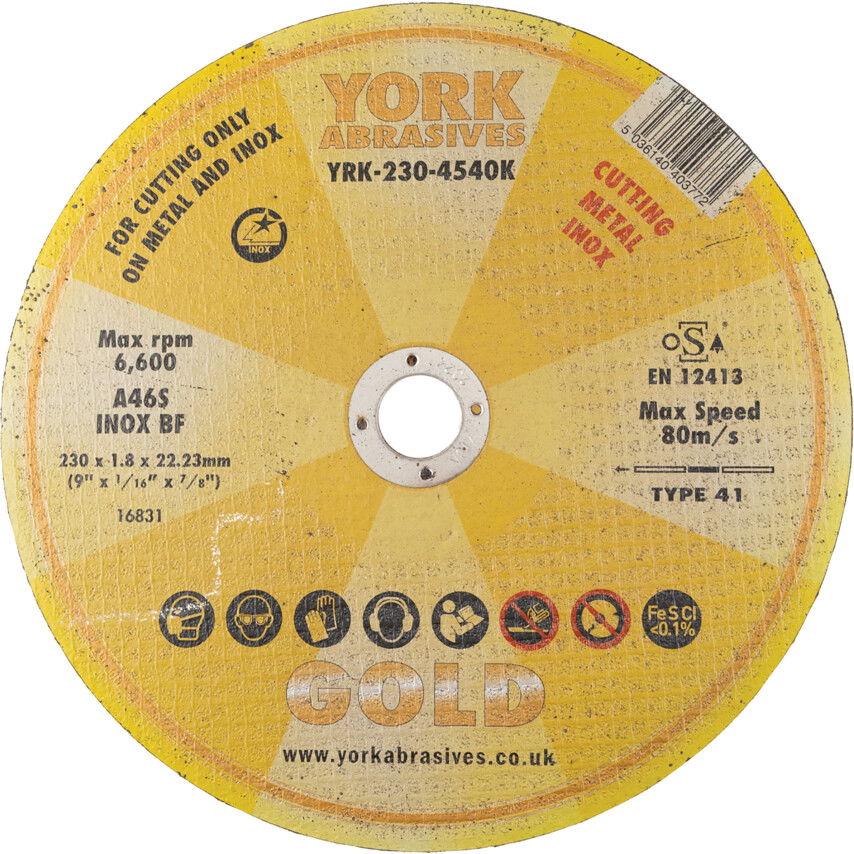 York Abrasives Gold 230X1.8X22.23MM A46S INOX BF VÁGÓKORONG termék fő termékképe