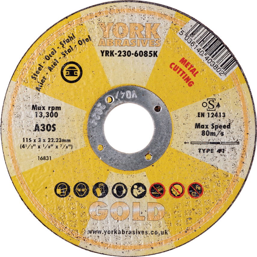 York Abrasives Gold 350X3.5X22.23MM A24-RBFLAPOS VÁGÓKORONG termék fő termékképe