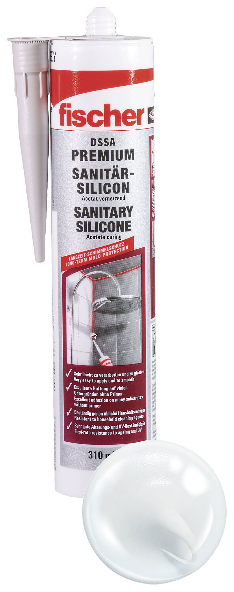 Fischer DSSA TP prémium szaniter szilikon (DE/EN), áttetsző, 310 ml termék fő termékképe
