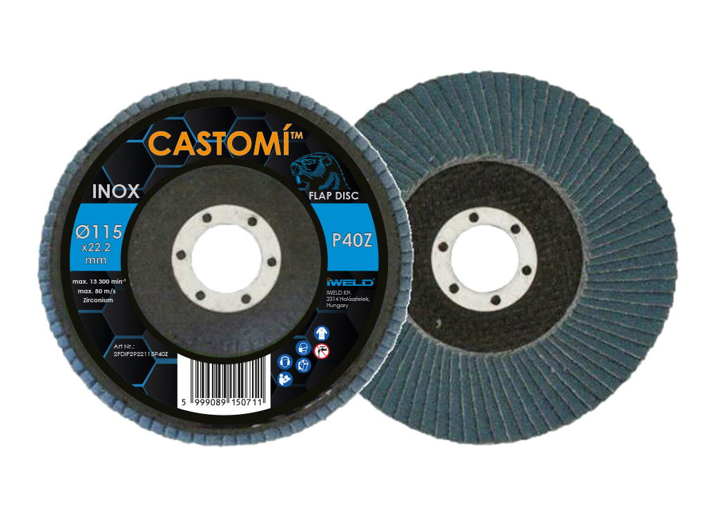 IWELD CASTOMÍ INOX lamellás csiszolótárcsa F29 kúpos 115x22,2 P40Z termék fő termékképe